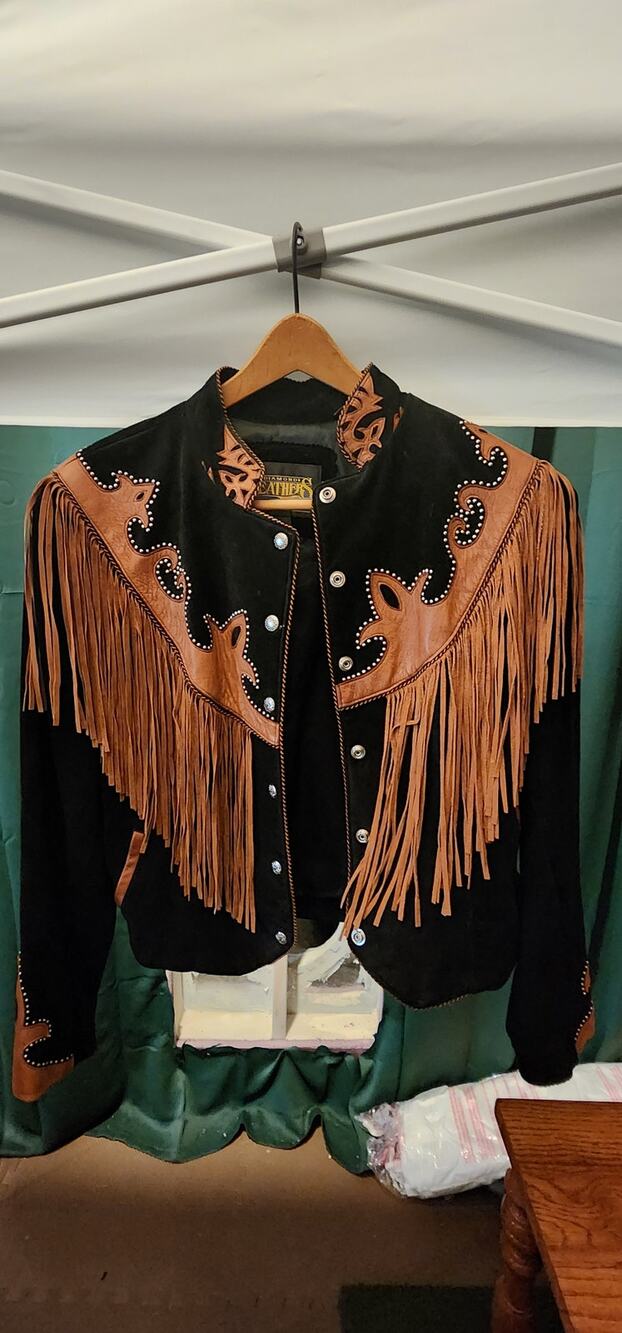 Vintage Diamond Leathers Western Fringe Leather Jacket Womens 14 USA Studded